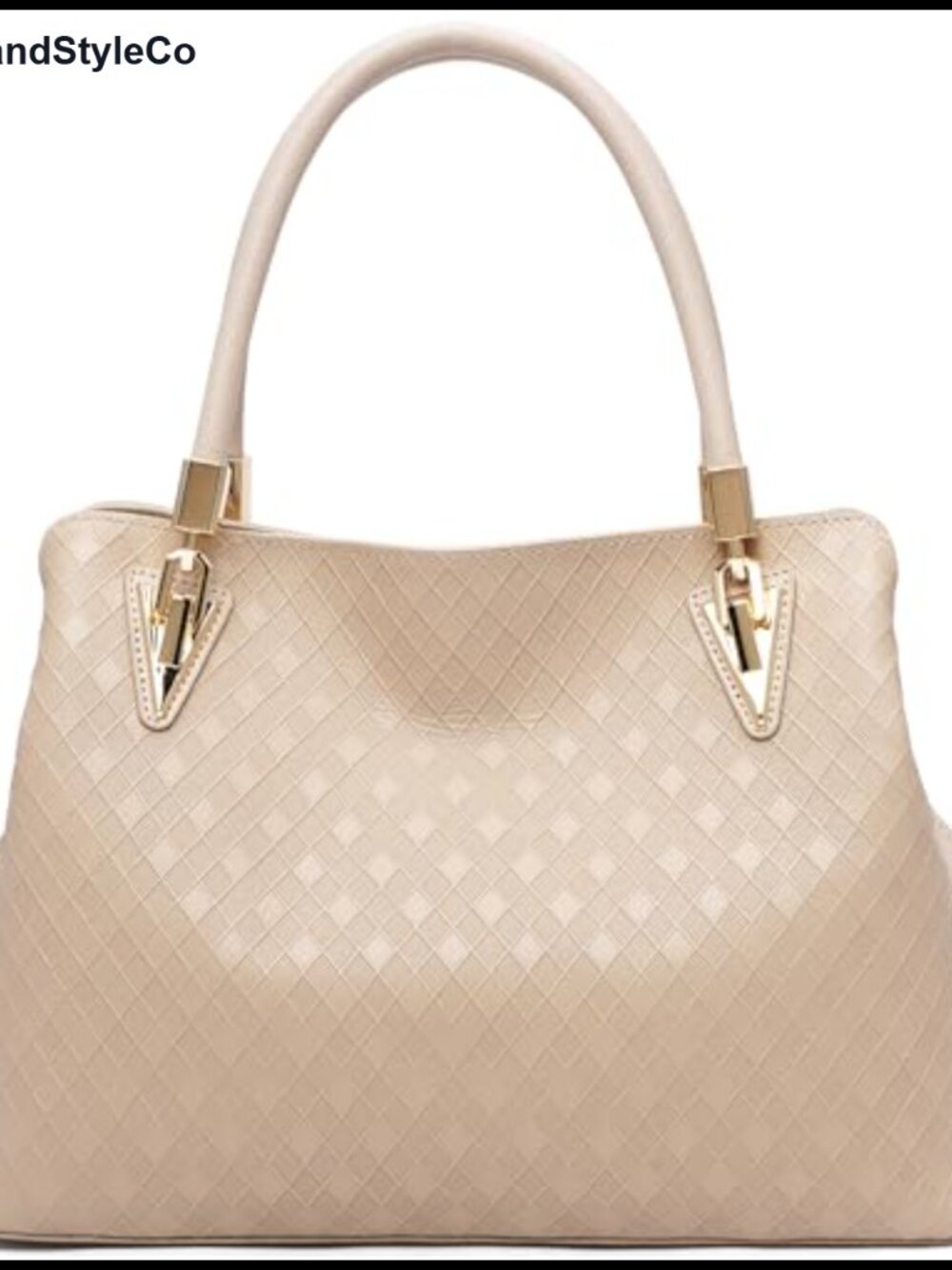 Cowhide Leather Satchel Top Handle Handbag Geometric Embossed Purse